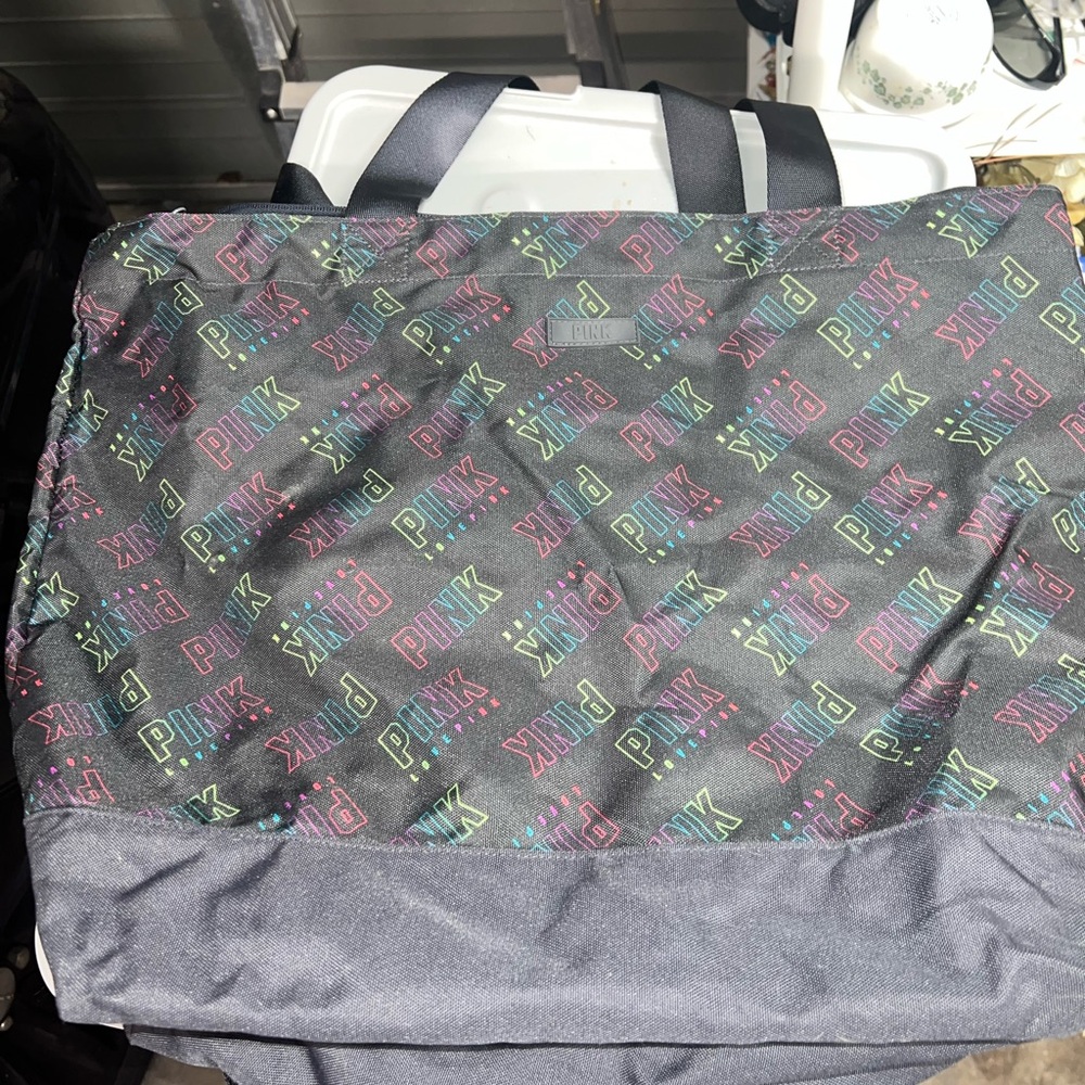 Victoria's Secret Black Tote with Multicolor Print
